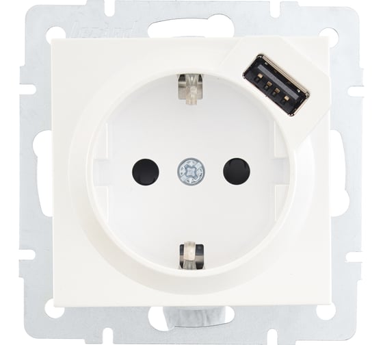 Изображение товара Розетка Lezard VESNA с/з + USB разъём жемчужно-белый перламутр 742-3088-181