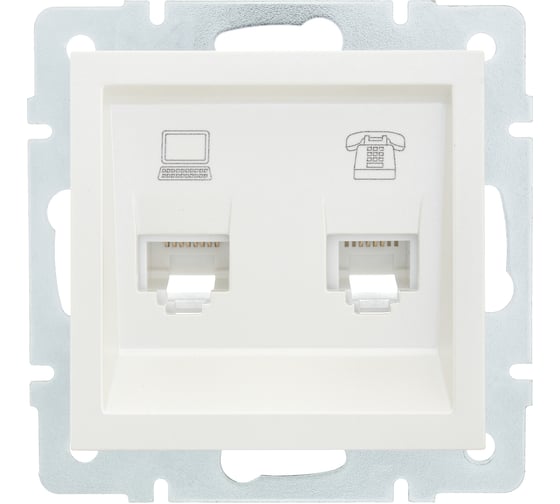 Изображение товара Розетка Lezard VESNA компьютер+телефон жемчужно-белый перламутр 742-3088-143