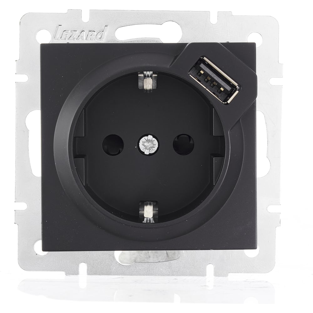 Изображение товара Розетка Lezard VESNA с USB разъемом черный бархат