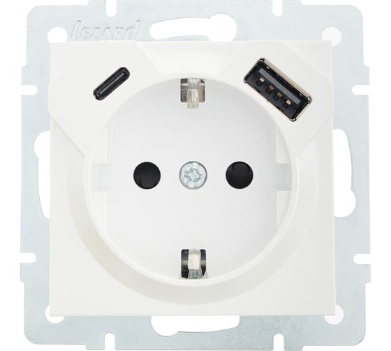 Изображение товара Розетка Lezard VESNA с/з TC+USB разъём жемчужно-белый перламутр 742-3088-181TC
