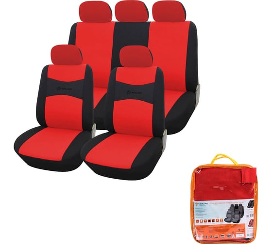 Изображение товара Чехлы для сидений Airline универсальные, RS-2k, передние/задние, полиэстер, черный/красный ACS-PP-09