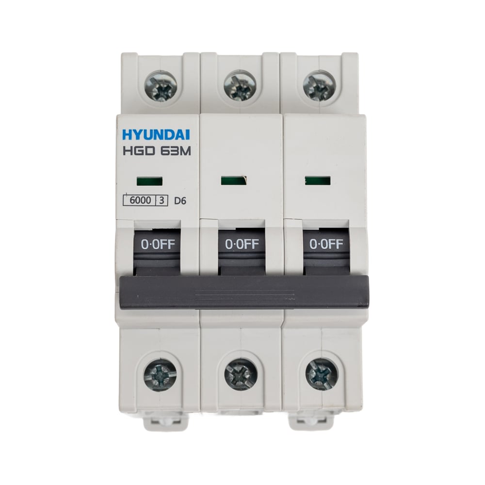 Изображение товара Автоматический выключатель Hyundai HGD63-M 3П, 6А, IP20, монтаж на DIN-рейку