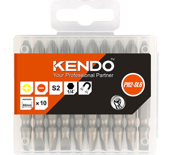 Изображение товара Набор двусторонних бит 10 шт, PH2/SL6, 65 мм KENDO 25404732