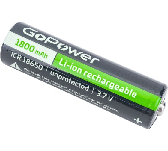 Изображение товара Аккумулятор GoPower Li-ion 18650 PC1 3.6V 1800mAh без защиты высокий контакт 00-00018351