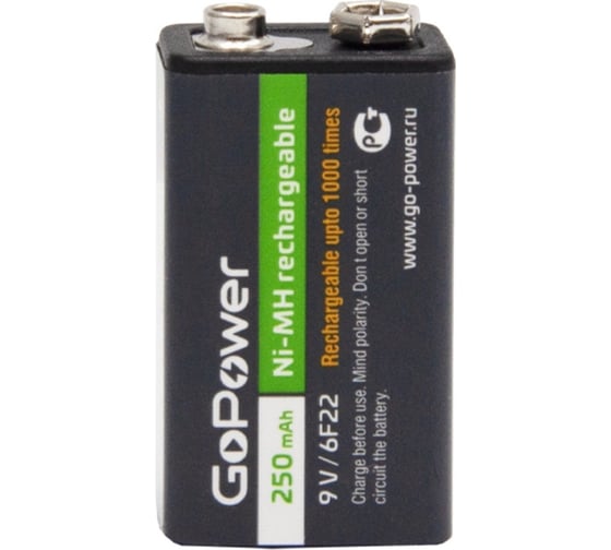 Изображение товара Бытовой аккумулятор GoPower Крона 6F22 BL1 NI-MH 9V 250mAh 00-00017020
