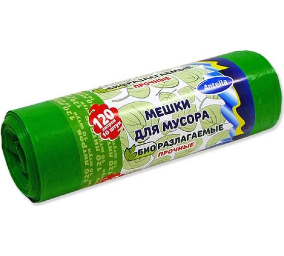 Изображение товара Мешки для мусора ПРОЧНЫЕ 120 л, 10 шт, bio-LDPE, 25 мкм, биоразлагаемые ANTELLA 25327