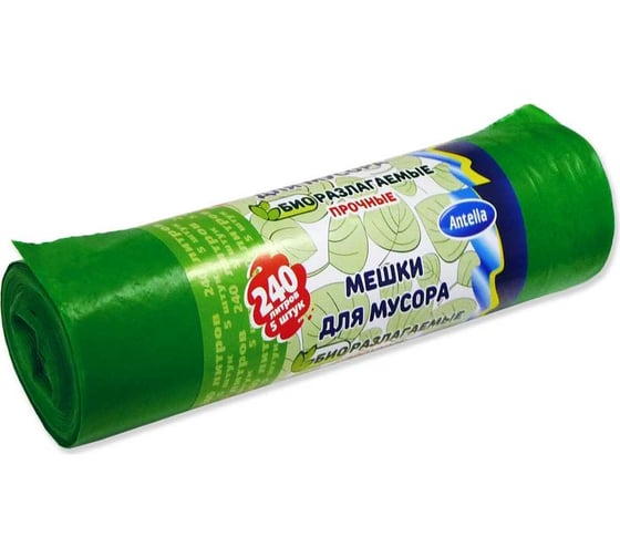 Изображение товара Мешки для мусора ПРОЧНЫЕ 240 л, 5 шт, bio-LDPE, 40 мкм, биоразлагаемые ANTELLA 25334