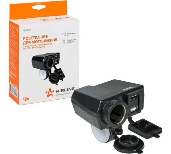 Изображение товара USB-розетка для мотоциклов с вольтметром и прикуривателем Airline AEBJ208