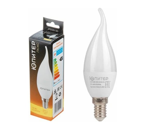 Изображение товара Светодиодная лампа ЮПИТЕР E14 Люкс CА35 7,5 Вт 3000К JP5135-30