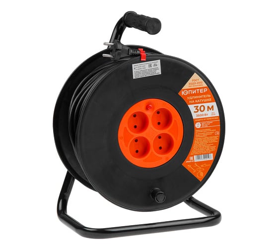 Изображение товара Удлинитель на катушке ЮПИТЕР 30 м 4 розетки 3,5 кВт JP8403-01