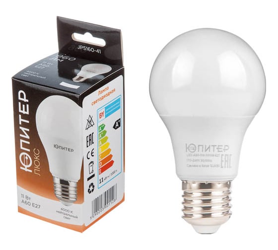 Изображение товара Светодиодная лампа ЮПИТЕР E27 Люкс A60 11 Вт 4000К JP5160-41