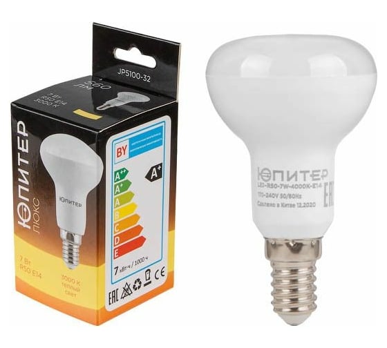 Изображение товара Светодиодная лампа ЮПИТЕР E14 ЛЮКС 7 Вт R50 3000К JP5100-32
