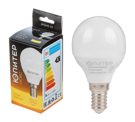 Изображение товара Светодиодная лампа ЮПИТЕР E14 Люкс G45 7,5 Вт 3000К JP5145-32