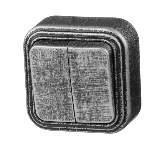 Изображение товара Выключатель ЮПИТЕР двухклавишный наружный Стандарт серебро JP7431-02