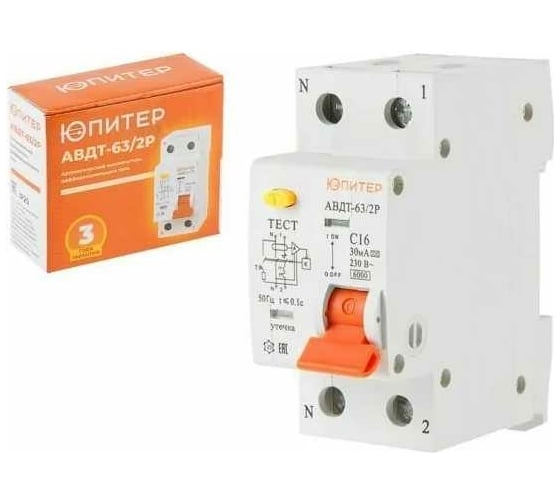 Изображение товара Дифавтомат ЮПИТЕР АВДТ-63 2P C16 тип A 30мА JP7522-16
