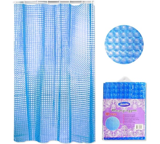 Изображение товара Штора для душа ANTELLA PEVA 3D 180х180 см, 12 колец 22128