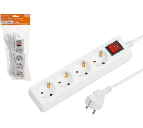 Изображение товара Удлинитель ЮПИТЕР 5 м 4 розетки 2,2 кВт с заземлением JP8104-24