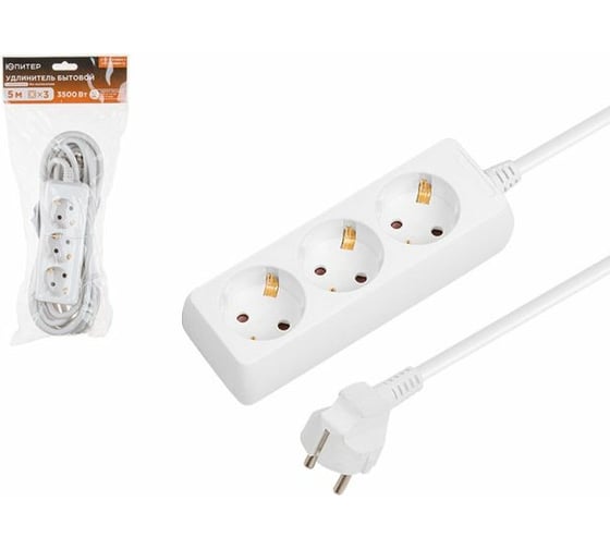 Изображение товара Удлинитель ЮПИТЕР 5 м 3 розетки 3,5 кВт с заземлением белый JP8105-23