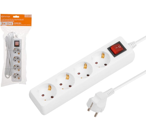 Изображение товара Удлинитель ЮПИТЕР 3 м 4 розетки 2,2 кВт с заземлением JP8104-23