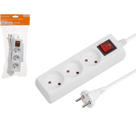 Изображение товара Удлинитель ЮПИТЕР 3 м 3 розетки 2,2 кВт с выключателем JP8103-20