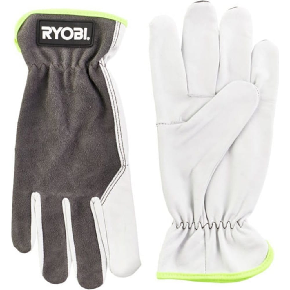 Кожаные перчатки Ryobi, цвет серый/белый, размер XL