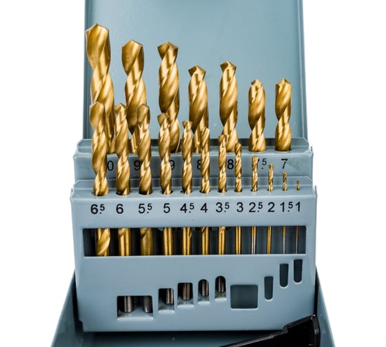 Изображение товара Набор сверл по металлу НС21И (19 шт; от 1 до 10 мм, шаг 0.5 мм; Р6М5 TiN) ИПК naborsverlNS21i