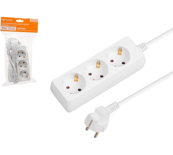 Изображение товара Удлинитель ЮПИТЕР 3 м 3 розетки 2,2 кВт с заземлением JP8102-23
