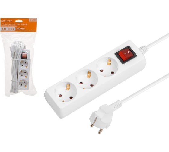 Изображение товара Удлинитель ЮПИТЕР 3 м 3 розетки 2,2 кВт с заземлением JP8104-20
