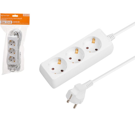 Изображение товара Удлинитель ЮПИТЕР 5 м 3 розетки 2,2 кВт с заземлением JP8102-24