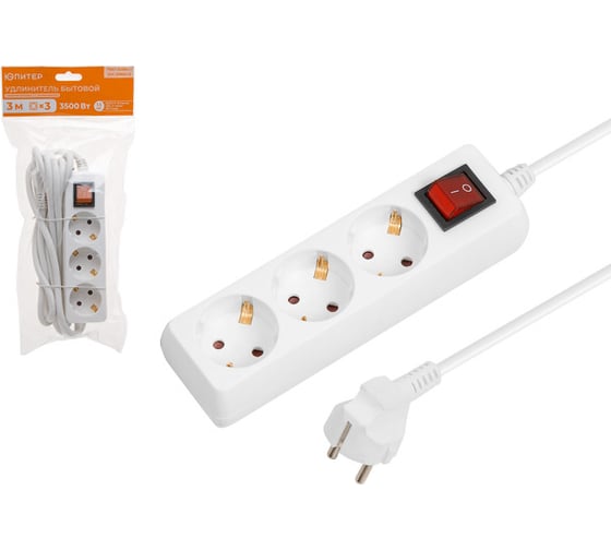 Изображение товара Удлинитель ЮПИТЕР 3 м 3 розетки 3,5 кВт с заземлением JP8105-20