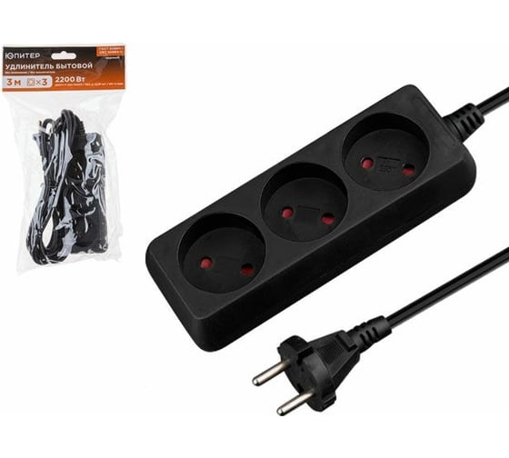 Изображение товара Удлинитель ЮПИТЕР 3 м 3 розетки 2,2 кВт черный JP8101-31