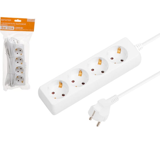 Изображение товара Удлинитель ЮПИТЕР 5 м 4 розетки 2,2 кВт с заземлением JP8102-27