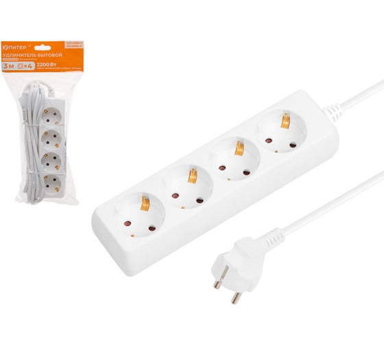 Изображение товара Удлинитель ЮПИТЕР 3 м 4 розетки 2,2 кВт с заземлением JP8102-26