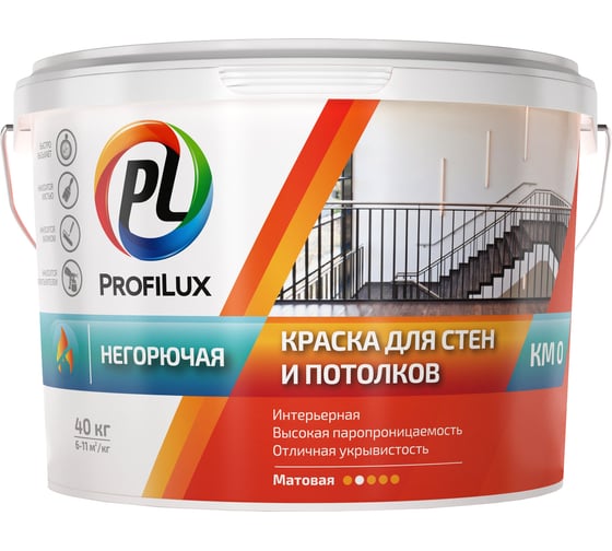 Изображение товара ВД краска негорючая Profilux для стен и потолков 40 кг МП00-007311