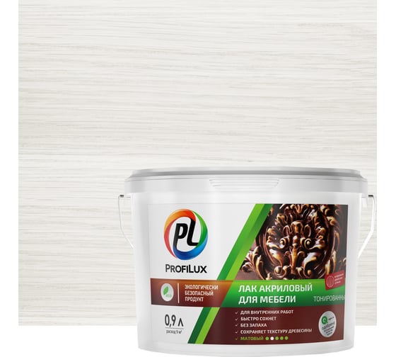 Изображение товара Лак акриловый для мебели Profilux белый 0,9 л МП00-005505