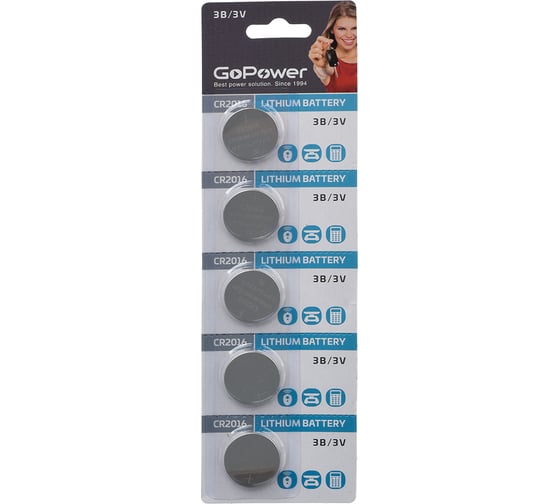 Изображение товара Батарейка GoPower CR2016 BL5 Lithium 3V (5/100/2000) 00-00015605