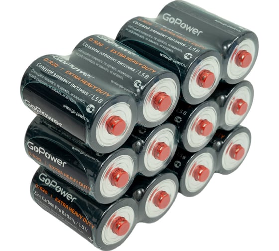Изображение товара Батарейки GoPower R20 D Shrink 2 Heavy Duty 1.5V 12 шт. в уп. 00-00015597