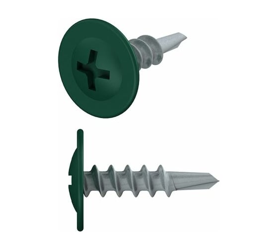 Изображение товара Саморез с прессшайбой STARFIX 4.2x16 мм, цинк, со сверлом, RAL 6005, 500 шт. SMC1-18340-500