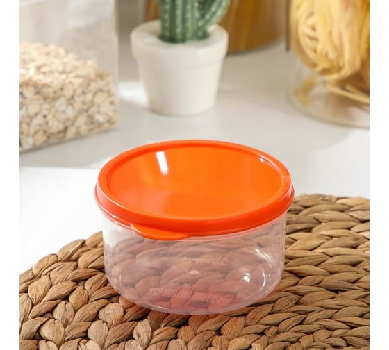 Изображение товара Пищевой контейнер Доляна 0,3л, круглый, цвет оранжевый 1333806