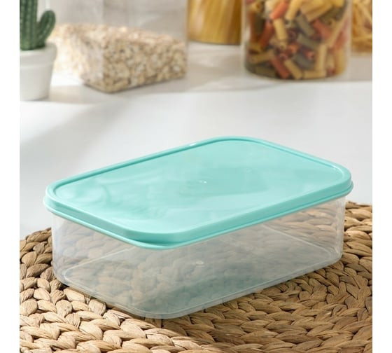 Изображение товара Пищевой контейнер Доляна 1,2л, прямоугольный, цвет бирюзовый 3637591