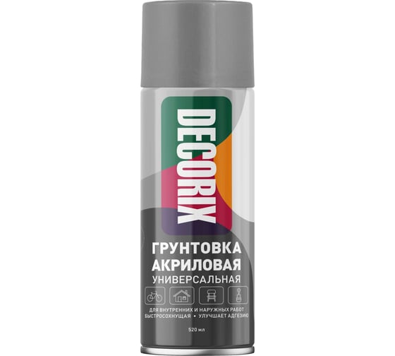 Изображение товара Аэрозольная акриловая грунтовка Decorix (матовая; серая; 520 мл) 0108-10 DX