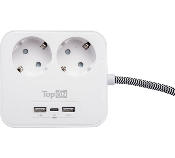 Изображение товара Сетевой фильтр TopOn на 2 розетки с 2 USB-A и USB-C, 4000W, 1.5 м Белый TOP-PWS2