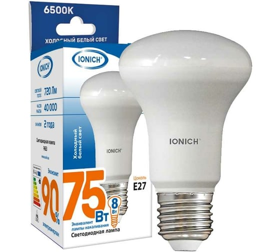Изображение товара Светодиодная лампа акцентного освещения IONICH ILED-SMD2835-R63-8Вт-720Лм-230В-6500К-E27 1797