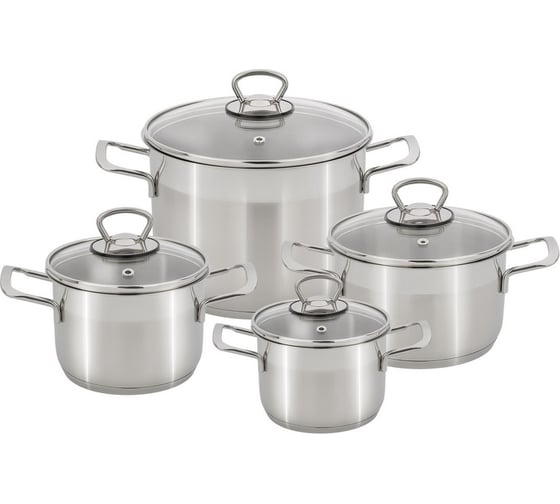 Изображение товара Набор из 8 предметов Катюша София нержавеющая сталь, кастрюли 1.4/1.8/3.2/4.5 л, стеклянные крышки 9901-903-0