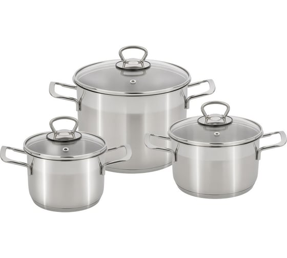 Изображение товара Набор из 6 предметов Катюша София нержавеющая сталь, кастрюли 1.8/3.2/4.5 л, стеклянные крышки 9901-902-0