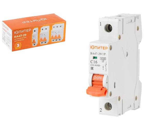 Изображение товара Автоматический выключатель ЮПИТЕР ВА47-29 1Р 16А С 4,5кА JP7501-16