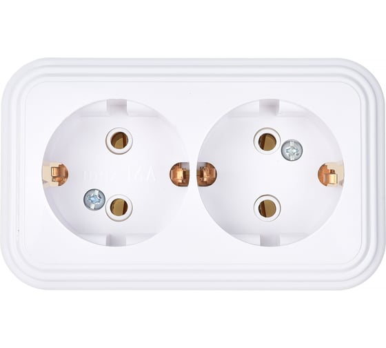 Изображение товара Розетка ЮПИТЕР двойная наружная с заземлением Стандарт белая JP7410-07