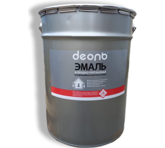 Изображение товара Эмаль быстросохнущая маслобензостойкая для бетонных и деревянных полов Деоль светло серая, 20 кг 00020839