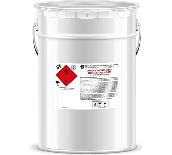 Изображение товара Дорожная акриловая эмаль ЗАГОРСКИЙ ЛАКОКРАСОЧНЫЙ ЗАВОД АК-511 Белая 25 кг ZLK06504
