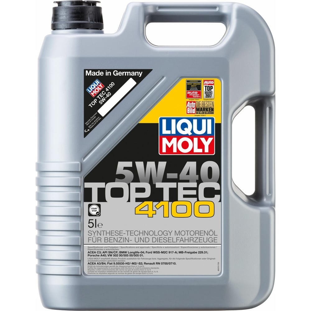 НС-синтетическое моторное масло LIQUI MOLY 5W40 9511 Top Tec 4100 5W-40 SN C3 - фото 1